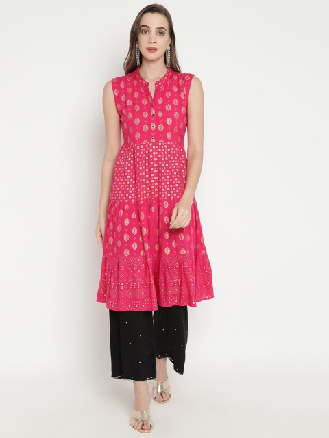 

V2 Value & Variety Women Pink Ethnic Motifs Printed Sleeveless Anarkali Kurta