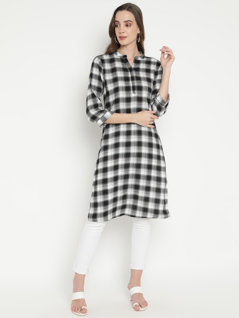 

V2 Value & Variety Women White & Black Checked Kurta