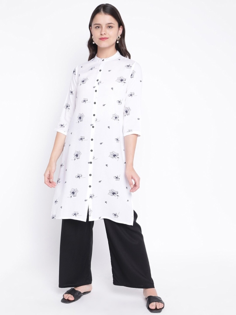 

V2 Value & Variety White & Black Floral Printed Kurti