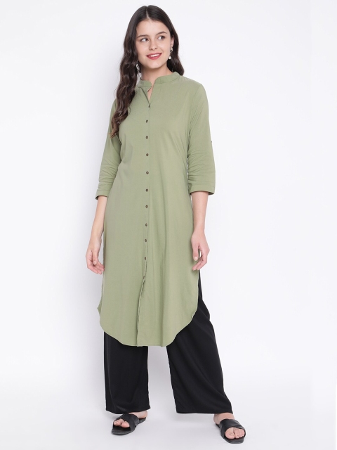 

V2 Value & Variety Green Pure Cotton Angrakha Anarkali Kurti