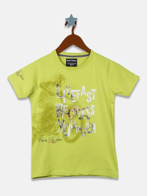 

Monte Carlo Boys Lime Green Typography Printed T-shirt