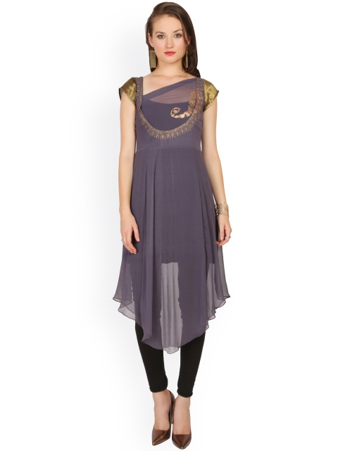 

Ira Soleil Women Grey A-Line Asymmetric Kurta with Printed Detail