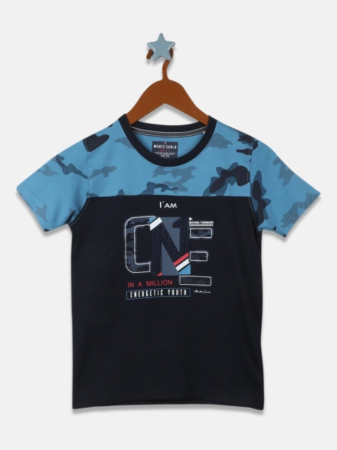 

Monte Carlo Boys Navy Blue Typography Printed Applique T-shirt