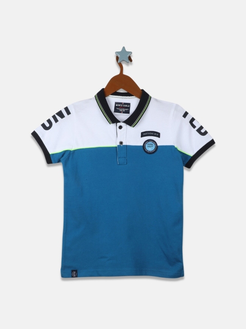 

Monte Carlo Boys White & Blue Colourblocked Polo Collar T-shirt