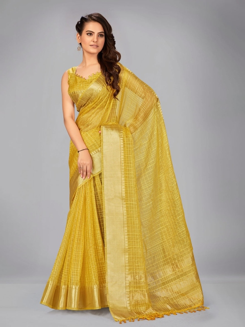 

MANOHARI Yellow & Gold-Toned Woven Design Zari Silk Blend Saree