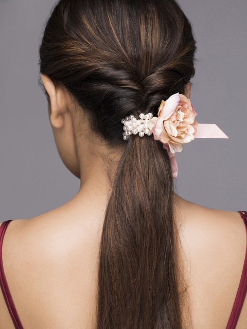 

Rubans Women Pink & Gold-Toned Set of 2 Lace Ponytail Holders