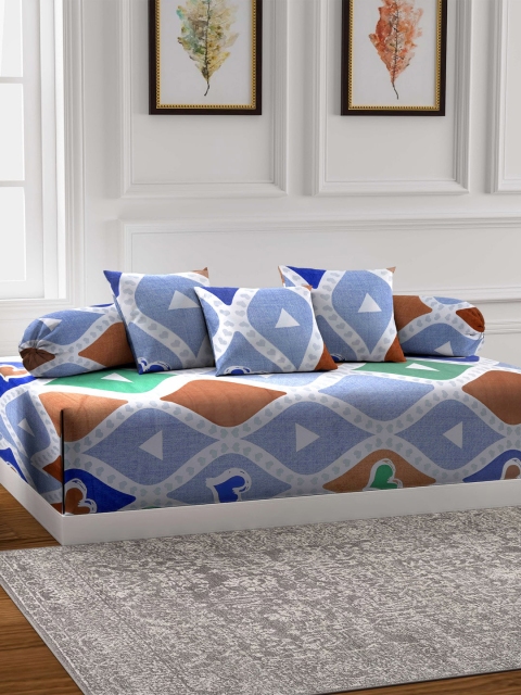 

KLOTTHE White & Blue Printed Diwan Set
