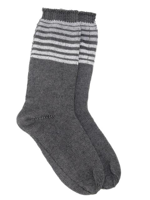 

Bharatasya Men Pack of 2 Black & Grey Striped Calf-Length Cotton Socks