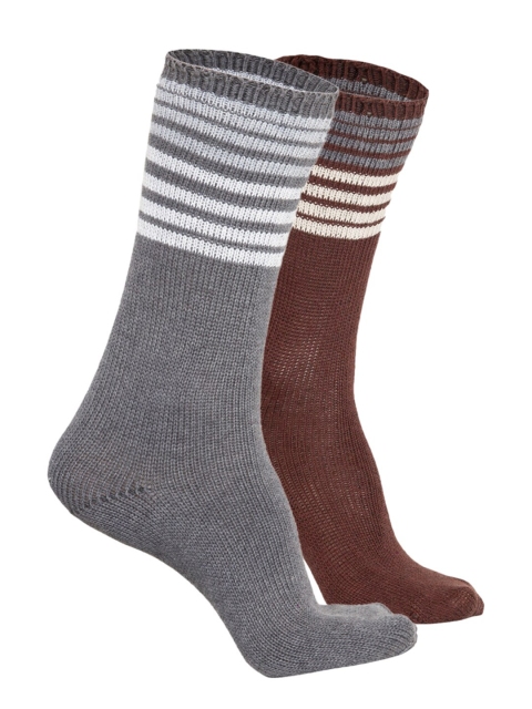 

Bharatasya Men Pack of 2 Brown & Grey Patterned Calf Length Cotton Socks