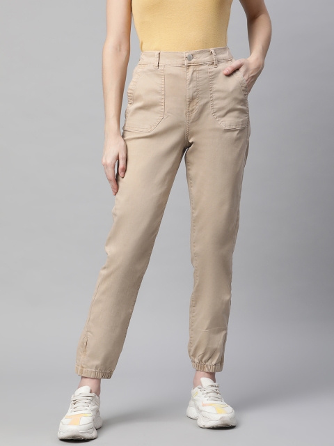 

Marks & Spencer Women Khaki Solid Mid-Rise Joggers