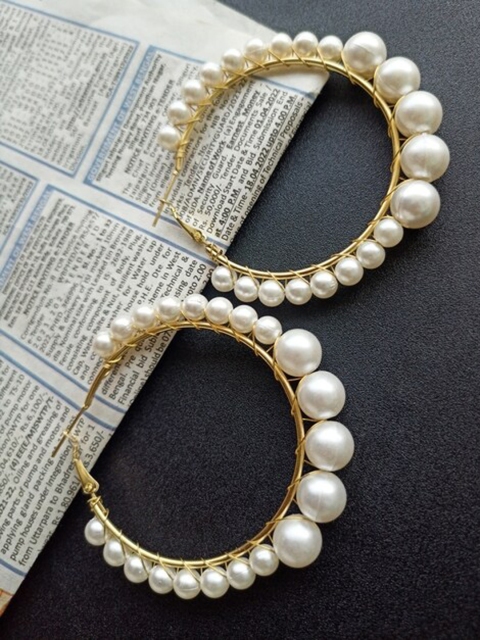 

ANNA CREATIONS White Contemporary Hoop Earrings