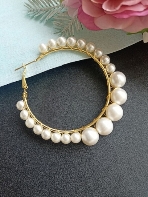

ANNA CREATIONS White Contemporary Hoop Earrings
