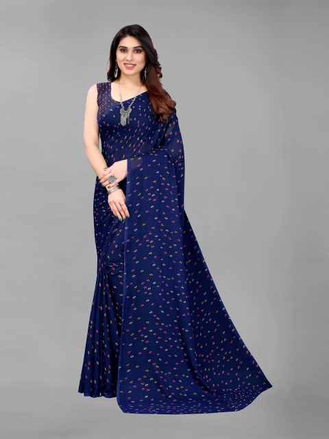 

KALINI Navy Blue & Yellow Pure Georgette Saree