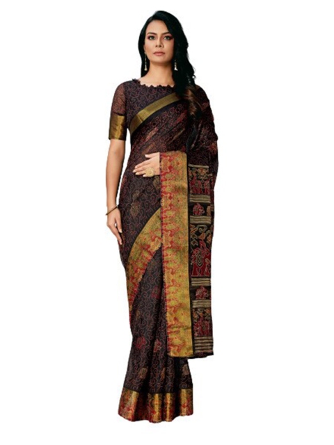 

KALINI Black & Maroon Woven Design Silk Cotton Saree