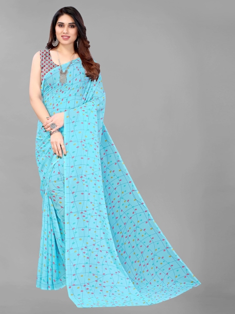

KALINI Blue & Pink Pure Georgette Saree