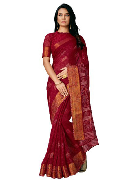 

KALINI Maroon & Gold-Toned Woven Design Silk Cotton Saree