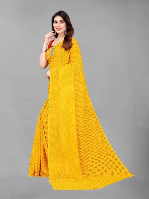 

KALINI Yellow & Red Polka Dots Printed Pure Georgette Saree