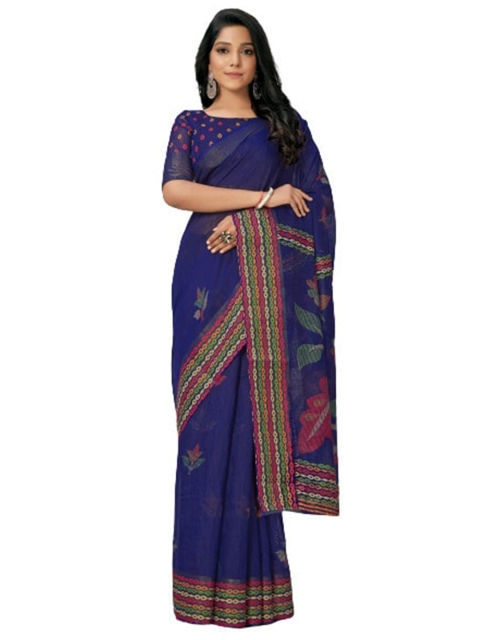 

KALINI Blue & Pink Floral Silk Cotton Saree