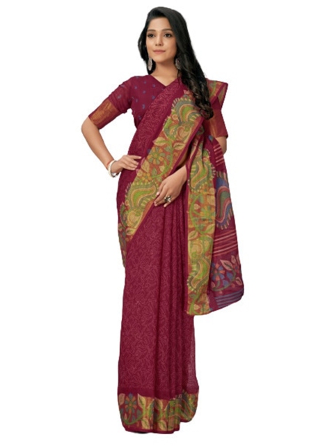 

KALINI Maroon & Green Floral Silk Cotton Saree