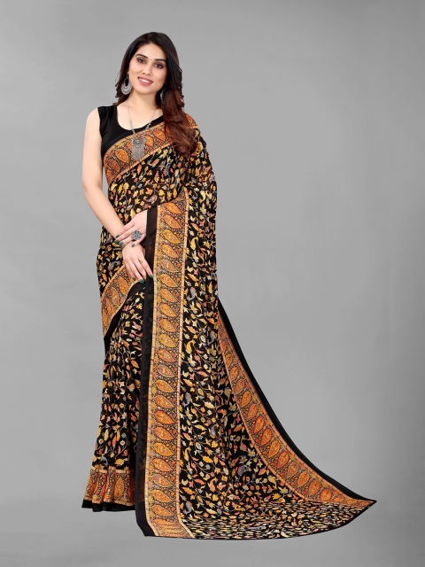 

KALINI Black & Yellow Floral Pure Georgette Saree