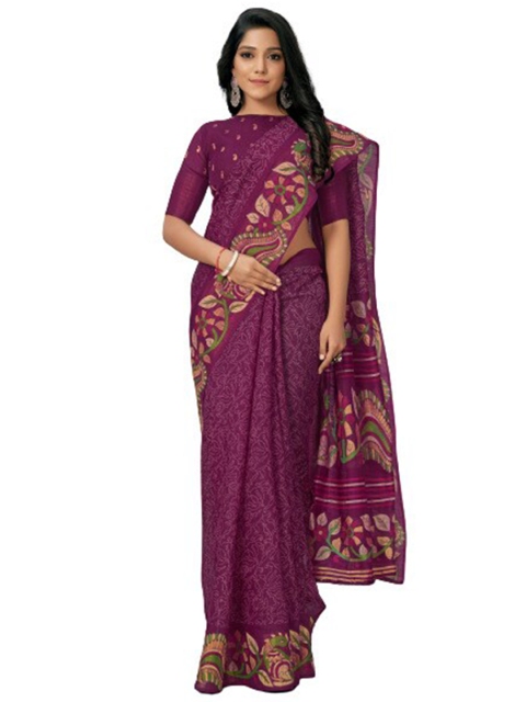 

KALINI Magenta & Green Ethnic Motifs Silk Cotton Saree