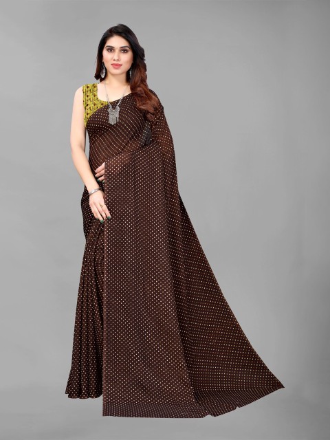 

KALINI Brown & White Printed Pure Georgette Saree