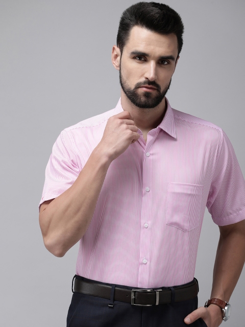 

Van Heusen Men Pink & White Striped Short sleeves Formal Shirt