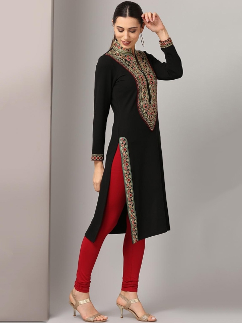 

Lakshita Women Black Yoke Design Flared Sleeves Thread Work Kurta