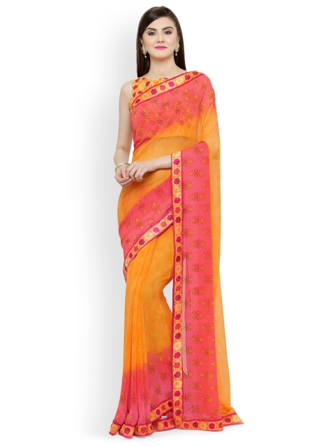 

Shaily Orange & Pink Ethnic Motifs Pure Georgette Saree