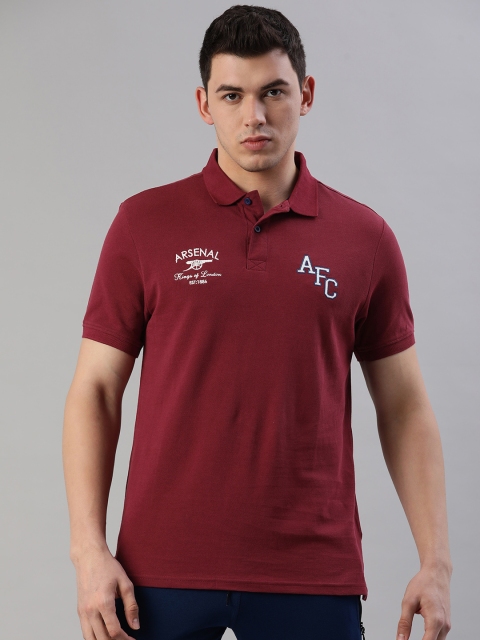 

Arsenal FC Men Maroon & White Pure Cotton Arsenal Embroidered Detail Polo Collar T-shirt