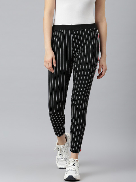 

Aarika Women Black & White Striped Rapid-Dry Track Pants