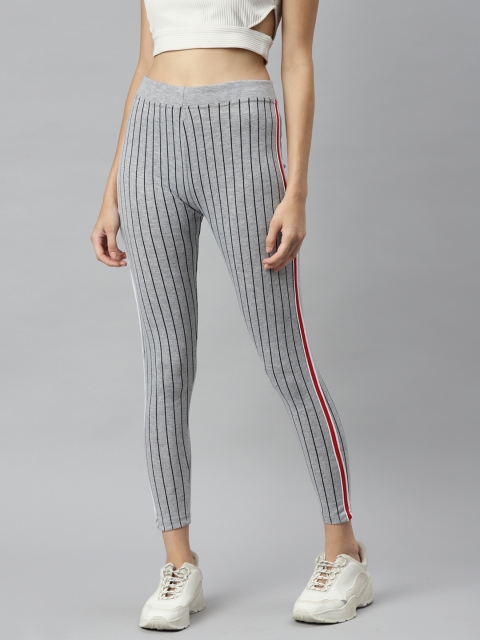 

Aarika Women Grey & Black Pure Cotton Striped Regular Gym Tights