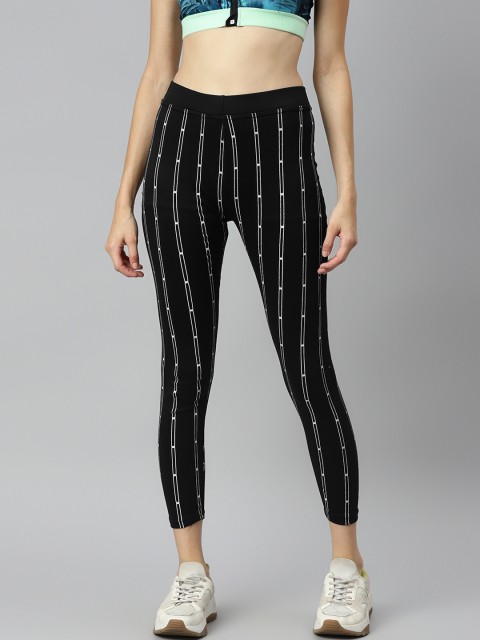 

Aarika Women Black & White Pure Cotton Striped Regular Gym Tights