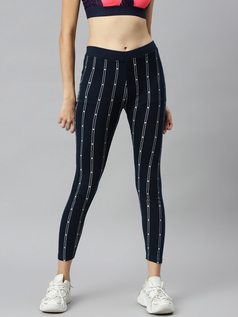 

Aarika Women Navy Blue & White Pure Cotton Striped Regular Gym Tights