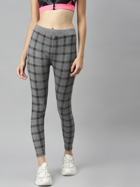 

Aarika Women Grey & Black Pure Cotton Checked Regular Gym Tights