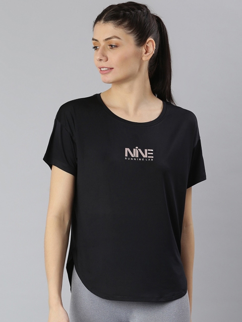

MKH Women Black Typography Extended Sleeves Dri-FIT Training or Gym T-shirt