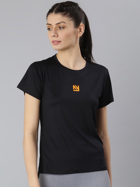 

MKH Women Black Dri-FIT Applique Training or Gym T-shirt