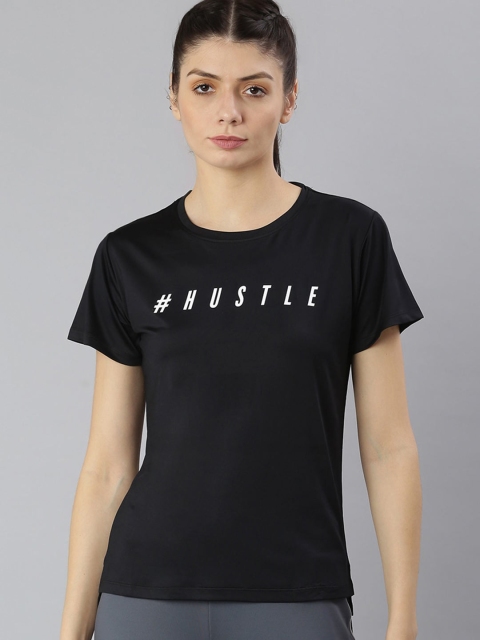 

MKH Women Black Typography Printed Dri-FIT Applique Training or Gym T-shirt