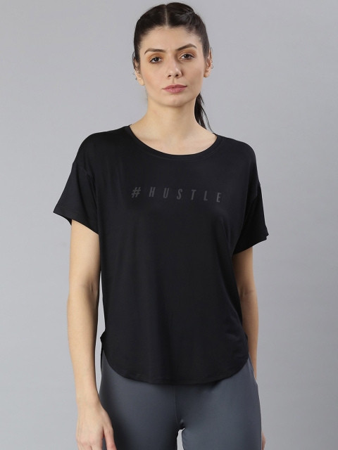 

MKH Women Black Typography Printed Dri-FIT Training or Gym T-shirt