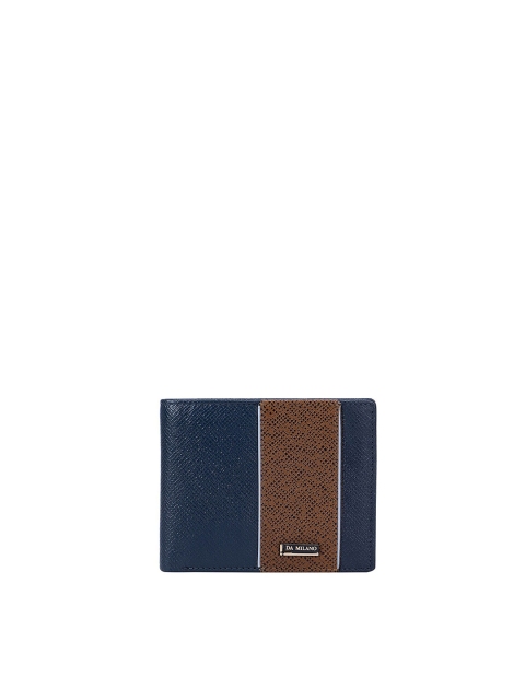 

Da Milano Men Blue & Brown Textured Leather Two Fold Wallet