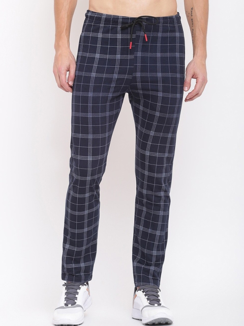 

MKH Men Navy Blue Checked Track Pants