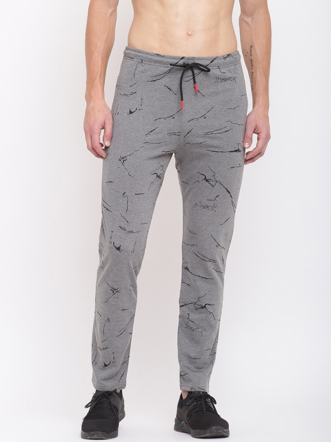 

MKH Men Grey Melange & Black Printed Track Pants
