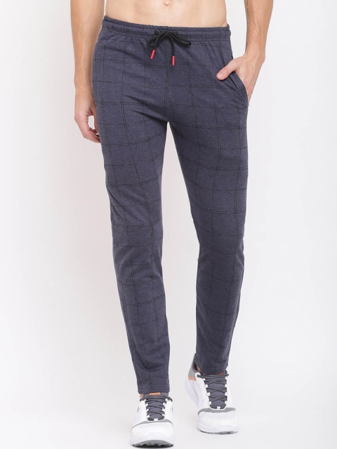 

MKH Men Navy Blue Checked Track Pants