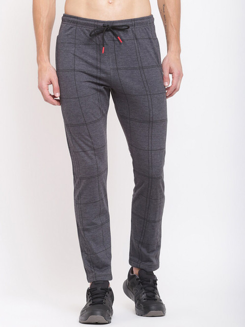 

MKH Men Grey Checked Cotton Track Pants