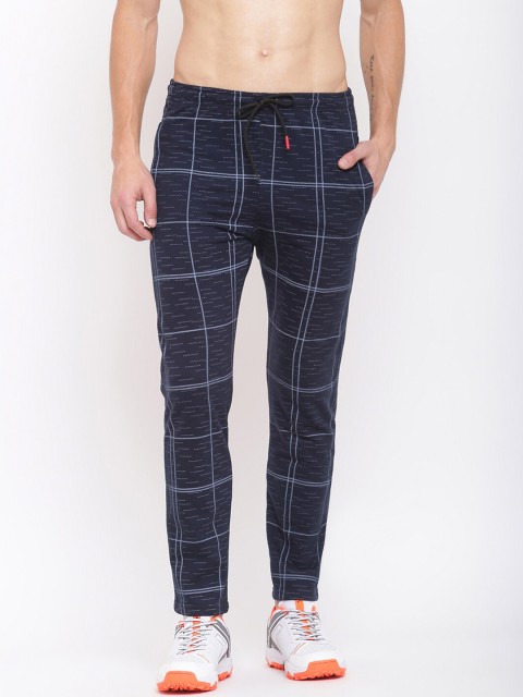 

MKH Men Navy Blue & White Checked Track Pant