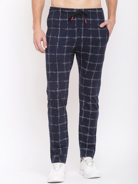 

MKH Men Navy Blue Checked Track Pants