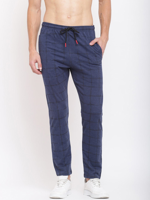 

MKH Men Blue & Black Checked Printed Track Pants