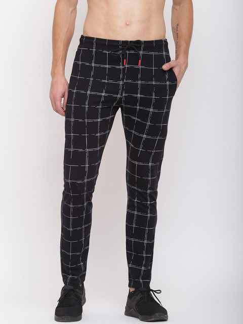 

MKH Men Black & White Checked Track Pants