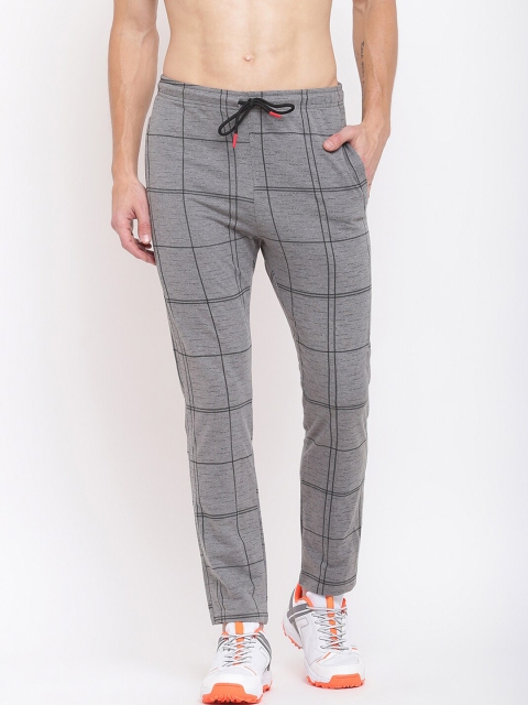 

MKH Men Grey Melange & Black Checked Track Pants