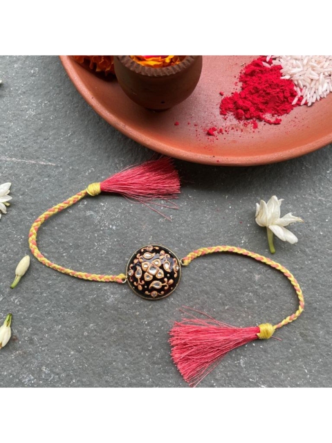 

Mitali Jain Black & Yellow Kundan Rakhi